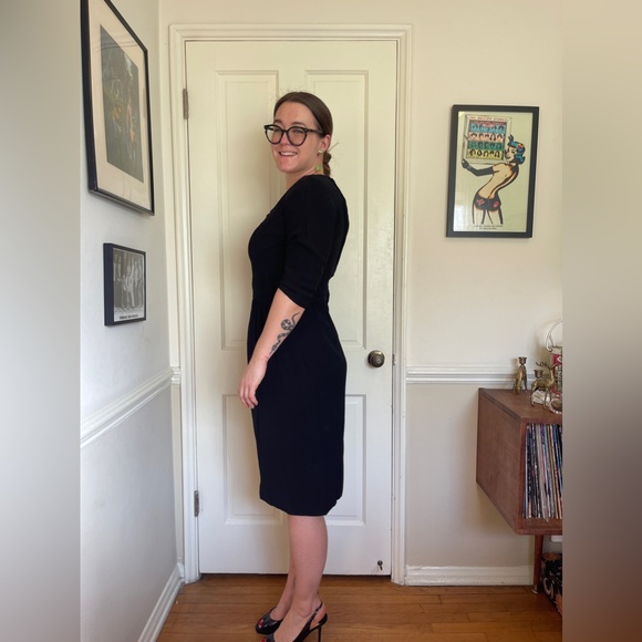 50s Vintage 3/4 Length Sleeve LBD Wiggle Dress - Picture 3 of 9